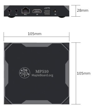 MP510-80 MapleClaw 尺寸圖,寬 105 mm、深 105 mm、高 28 mm